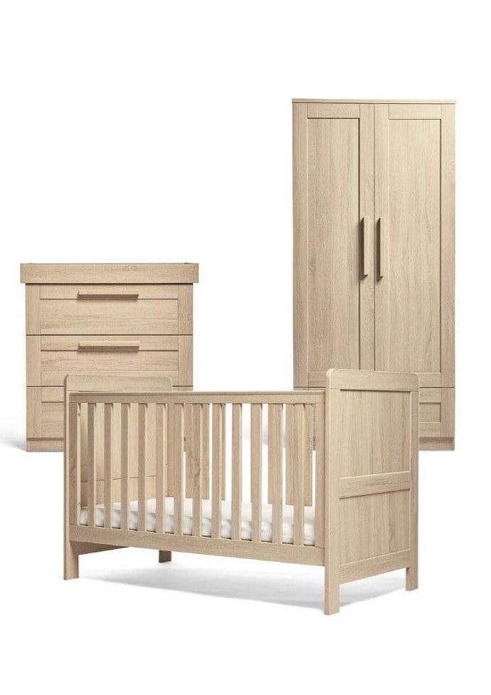 Mamas and Papas Atlas 3 piece set, Cotbed, Dresser and Wardrobe Light Oak