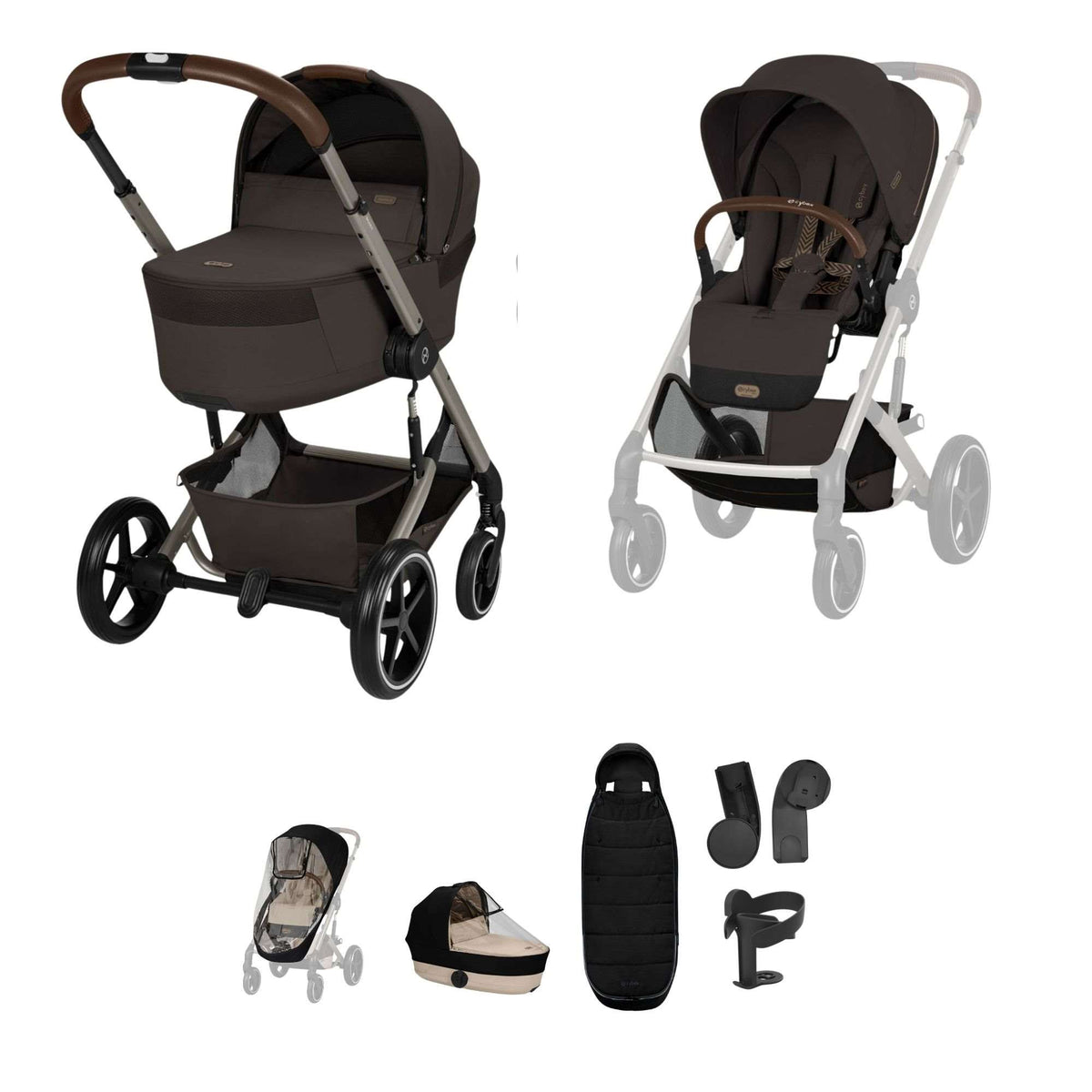 Cybex Balios + Fold Cot Chocolate Brown Bundle