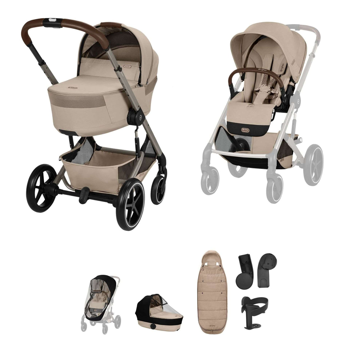 Cybex Balios + Fold Cot Almond Beige Bundle