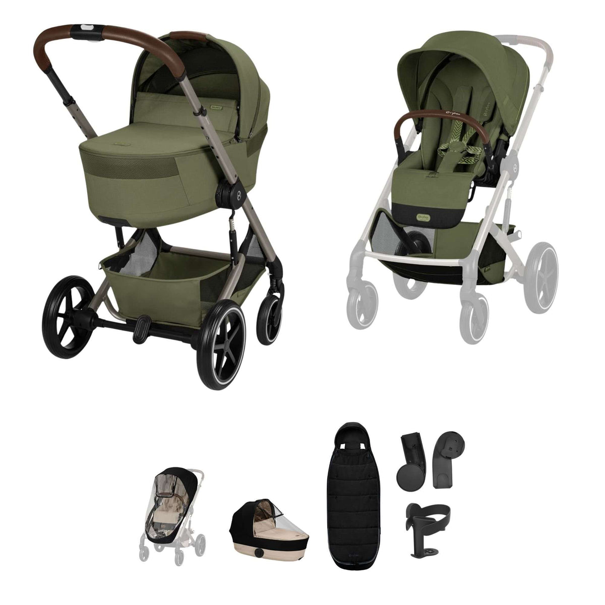 Cybex Balios + Fold Cot Moss Green Bundle