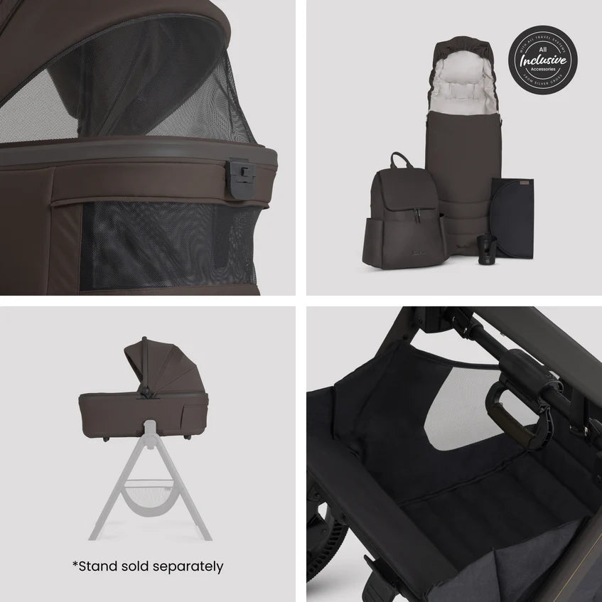 Silver Cross Cove 2 Chocolate Travel System Ultimate 360 Infant Carrier Bundle 11 piece