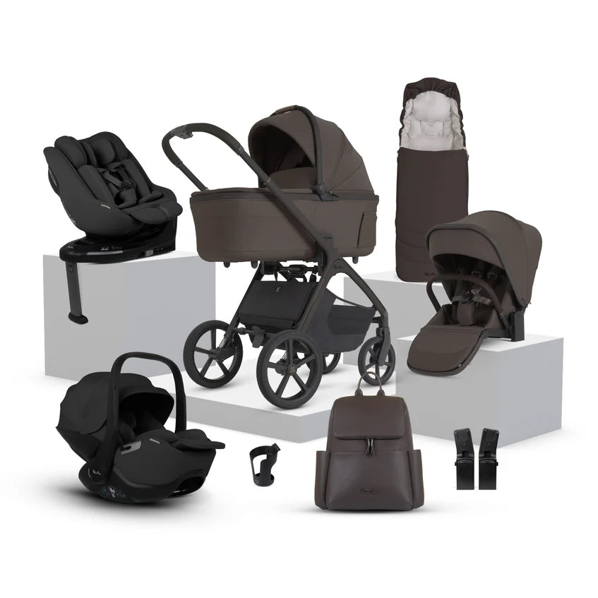 Silver Cross Cove 2 Chocolate Travel System Ultimate 360 Infant Carrier Bundle 11 piece