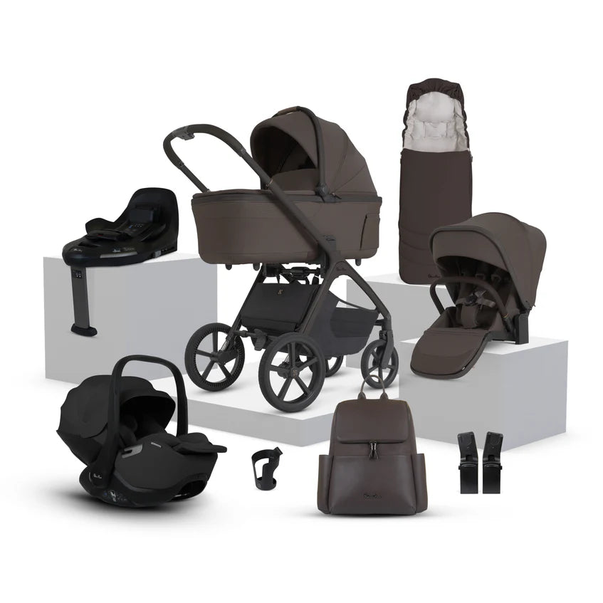 Silver Cross Cove 2 Chocolate Travel System Ultimate 360 Infant Carrier Bundle 10 piece