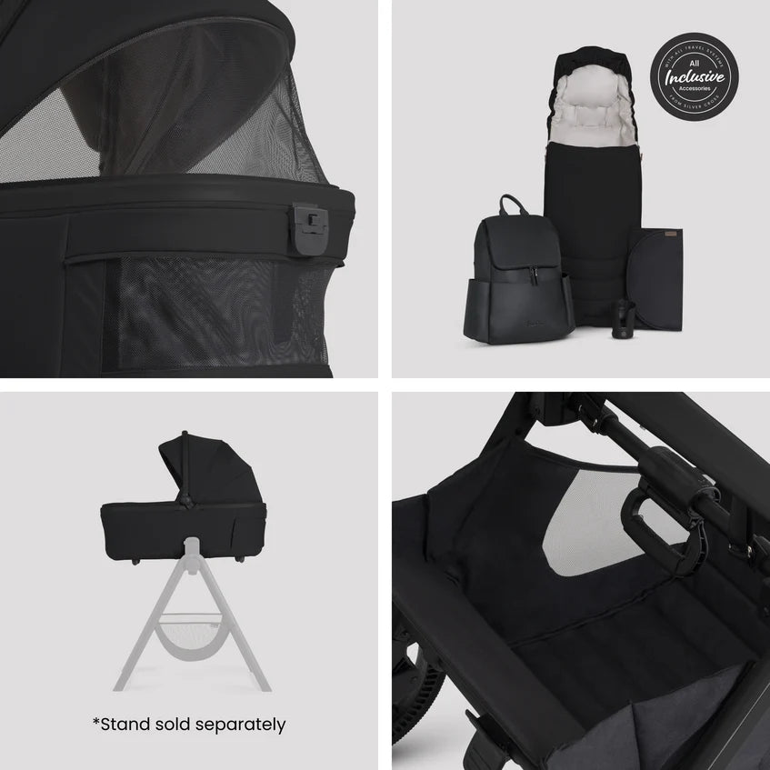 Silver Cross Cove 2 Onyx Travel System Ultimate 360 Infant Carrier Bundle 11 piece