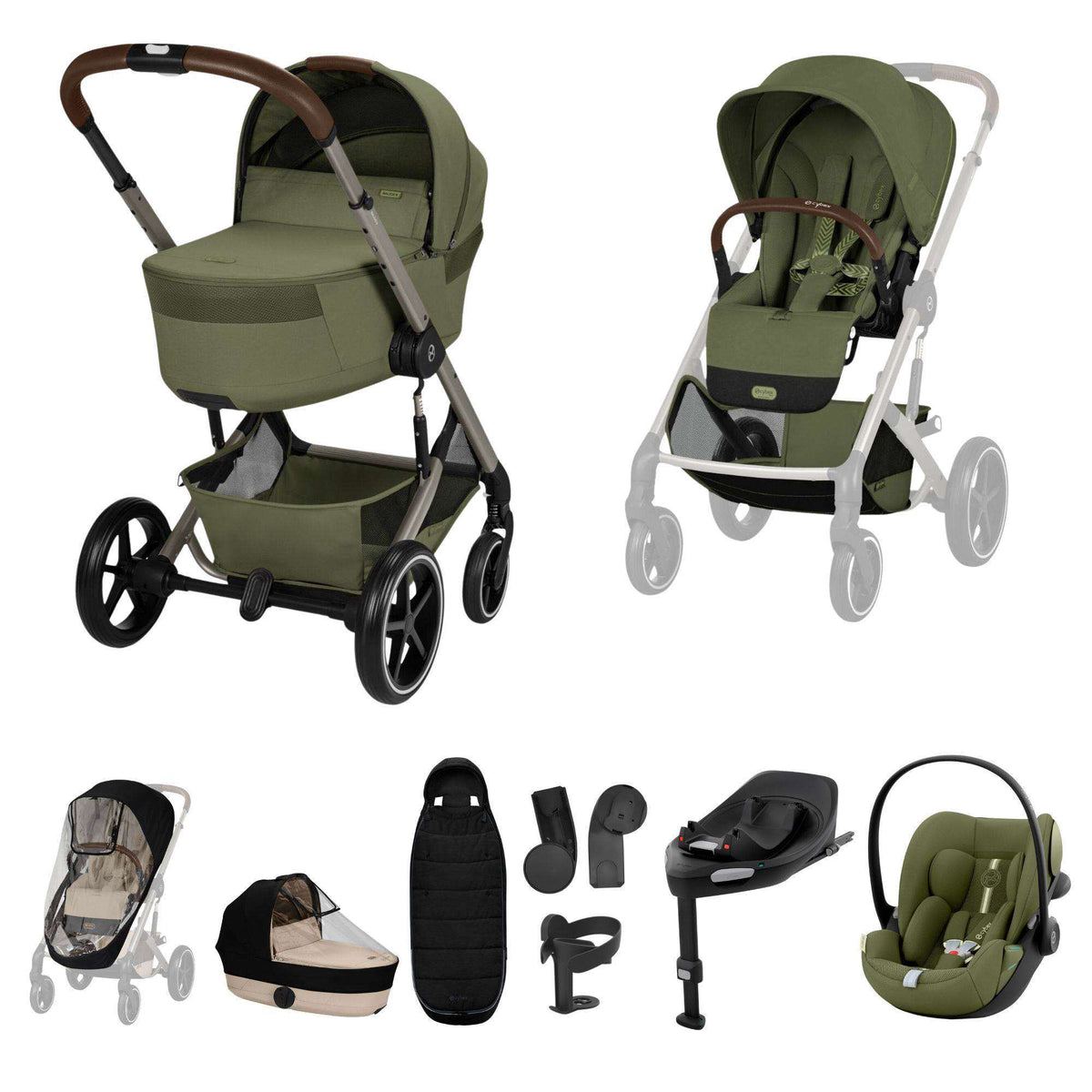 Cybex Balios + Fold Cot Moss Green Bundle