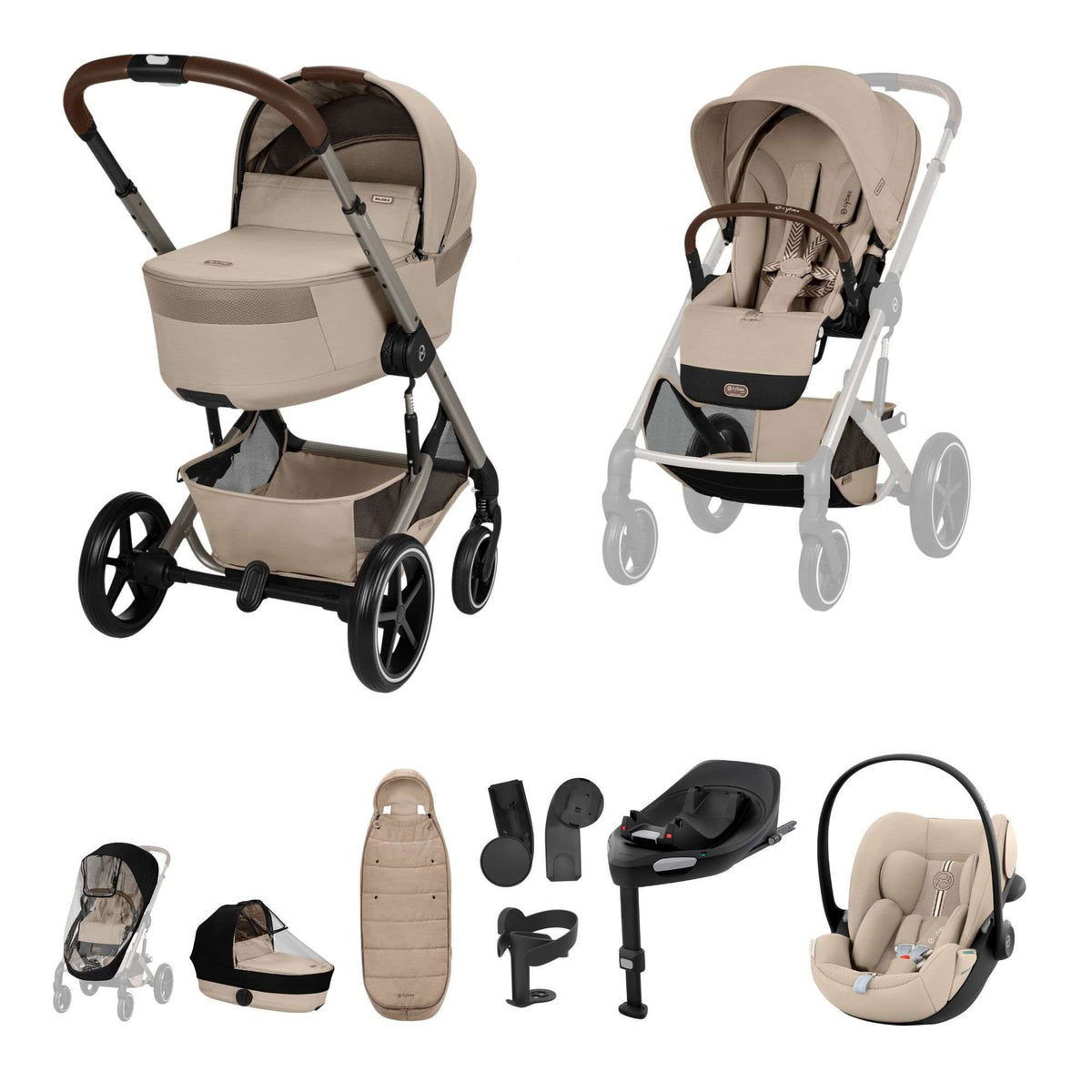 Cybex Balios + Fold Cot Almond Beige Bundle