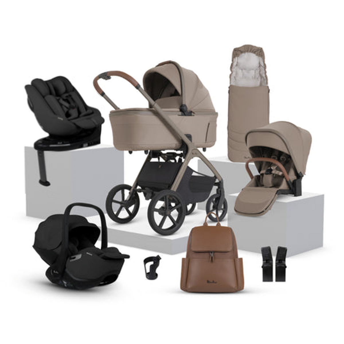 Silver Cross Cove 2 Champagne Travel System Ultimate 360 Infant Carrier (Black) Bundle 11 piece