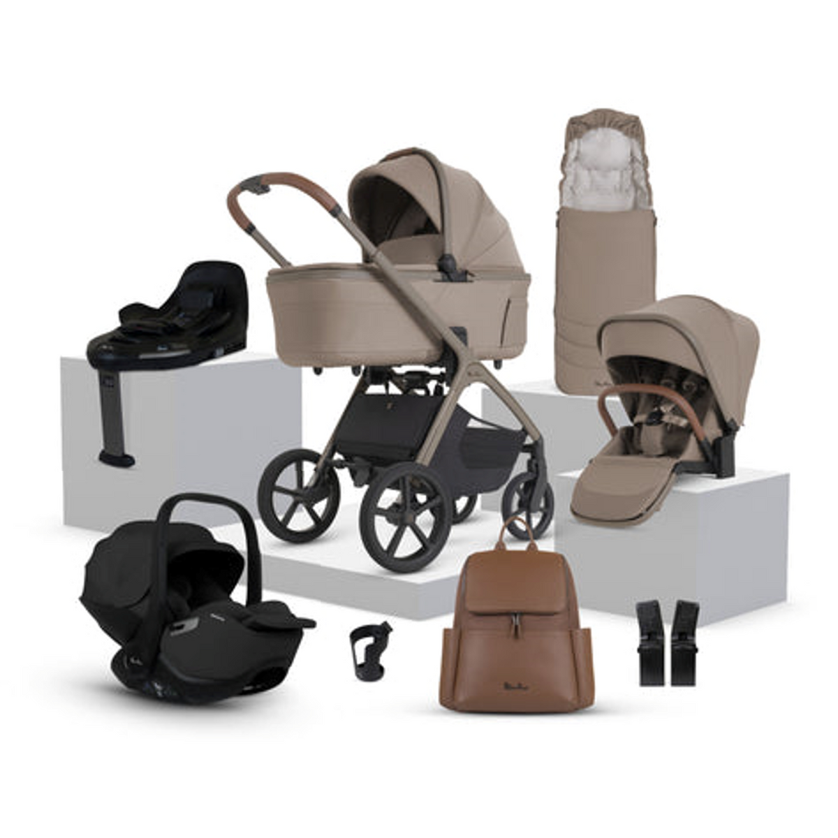 Silver Cross Cove 2 Champagne Travel System Ultimate 360 Infant Carrier (Black)  Bundle 10 piece