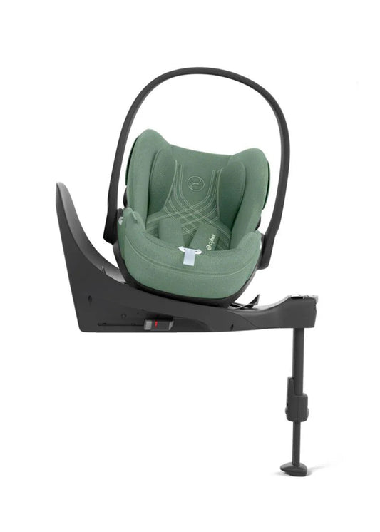 Green Cloud T plus infant car seat rotated sideways on the Cybex Base T
