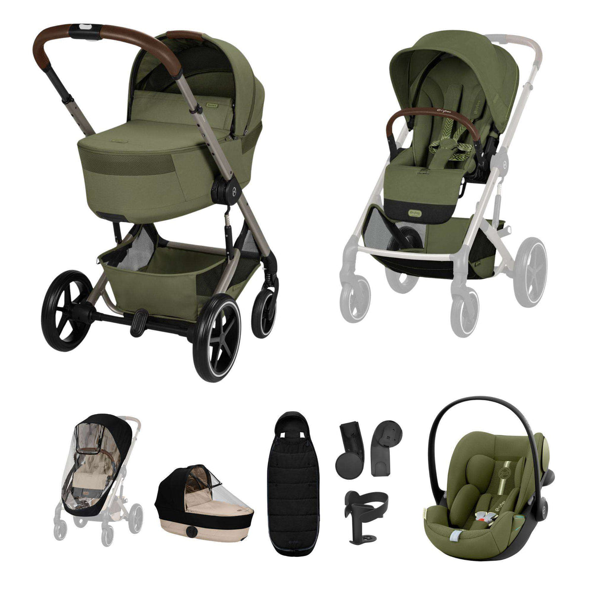 Cybex Balios + Fold Cot Moss Green Bundle