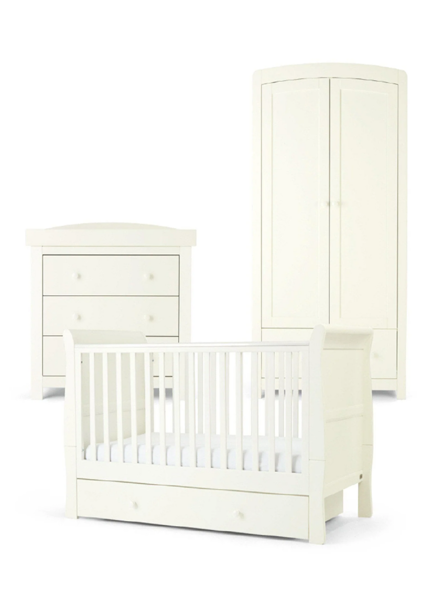 Mamas and Papas Mia Sleigh Cotbed, Dresser and Wardrobe