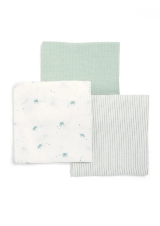 Mamas and Papas 3 Pack Turtle Muslins WTTW