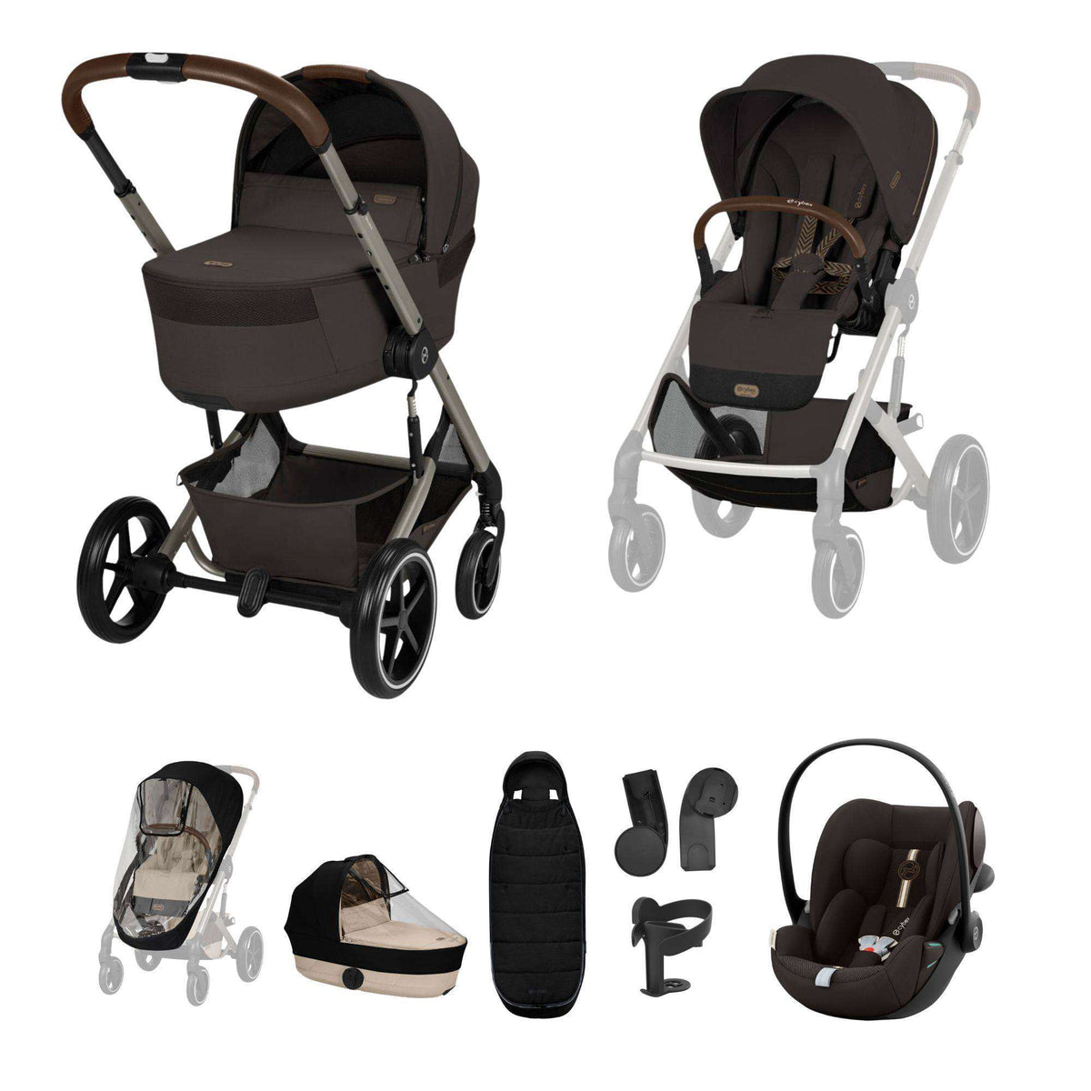 Cybex Balios + Fold Cot Chocolate Brown Bundle