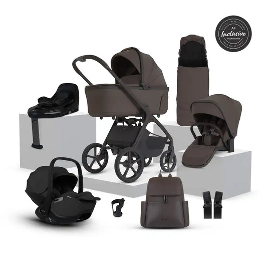 Silver Cross Cove 2 Chocolate Travel System Ultimate 360 Infant Carrier Bundle 10 piece