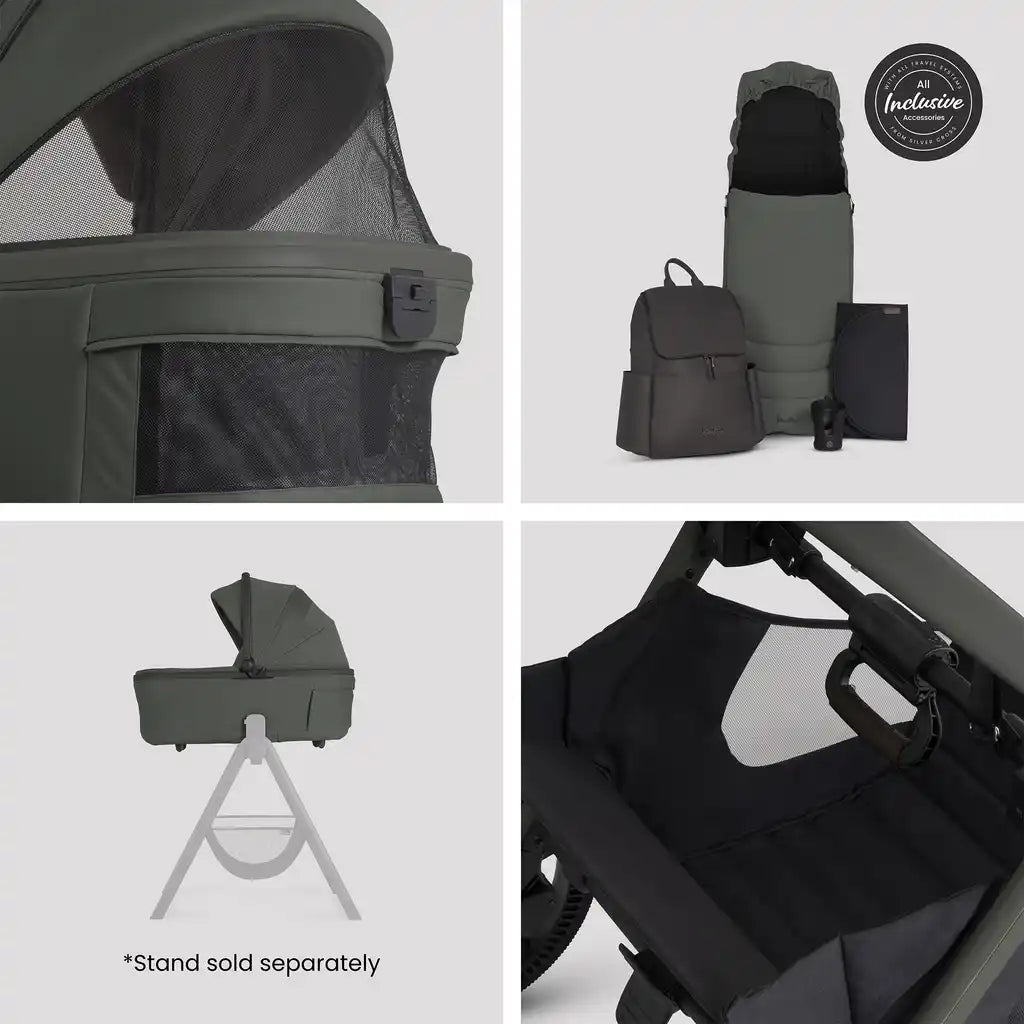 Silver Cross Cove 2 Pewter Travel System Ultimate 360 Infant Carrier Bundle 11 piece