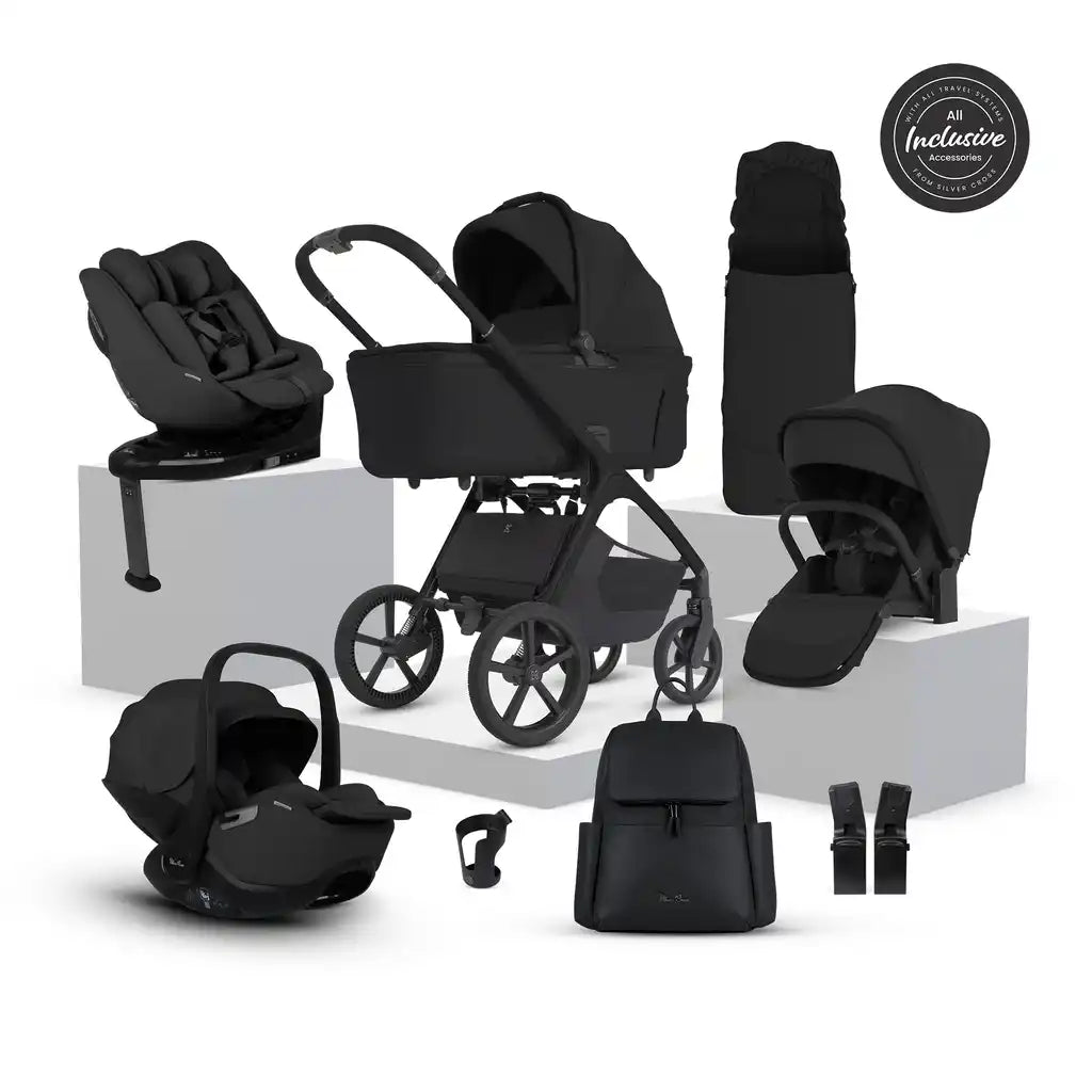 Silver Cross Cove 2 Onyx Travel System Ultimate 360 Infant Carrier Bundle 11 piece