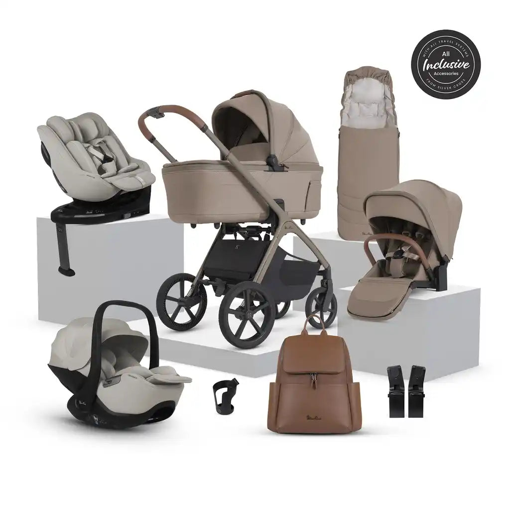 Silver Cross Cove 2 Champagne Travel System Ultimate 360 Infant Carrier Bundle 11 piece